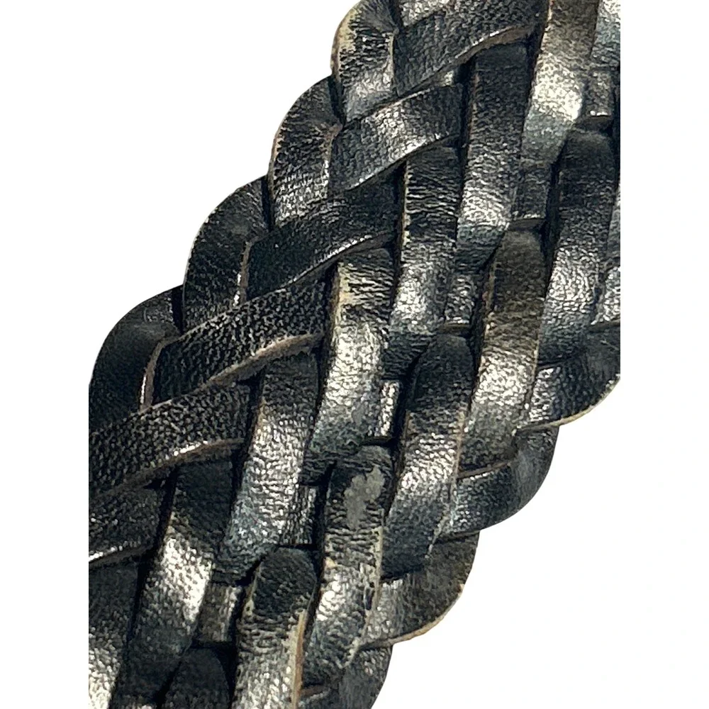 Cherokee Black Braided Genuine Woven Leather Silver Buckle Belt Size XXL 44-48